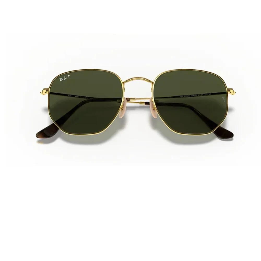 Ray-Ban Hexagonal Sunglasses Green Lenses Gold Metal Frame Adjustable Nosepads - Picture 1 of 13